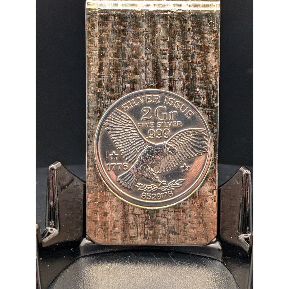 1776 .999 Silver Eagle Coin Insert Gold-Tone Money Clip